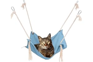 YITEXIN Breathable Pet Cage Hammock - Cat Hanging Bed with Metal Carabiners and Tassels, Suitable for Kittens, Rabbits, Small Dogs - Light Blue
