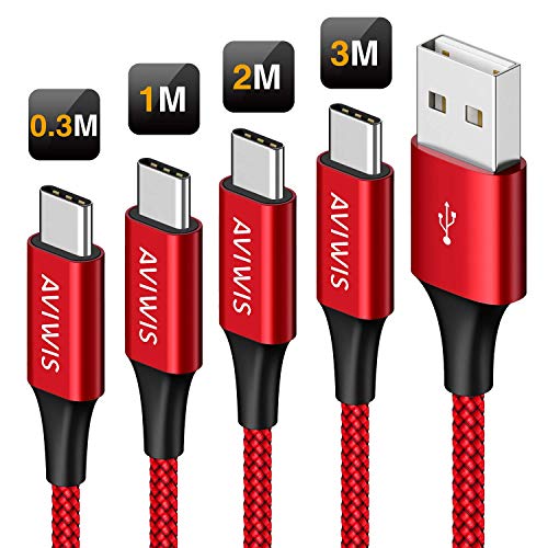 AVIWIS Cavo USB C, [4Pezzi, 0.3m 1m 2m 3m] Nylon Cavo USB Tipo C di Ricarica Rapida e Trasmissione per Samsung S10/ S9/ S8 Plus, Huawei P30/ P20/ Mate20, Honor 10