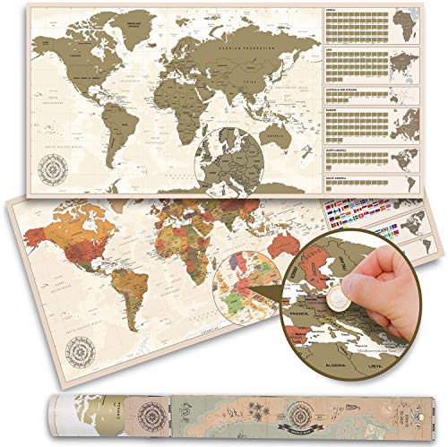 Weltkarte zum Rubbeln XXL - Vintage Rubbel-Weltkarte - Scratch Off World Map Poster (100 x 45 cm - Made in Germany)