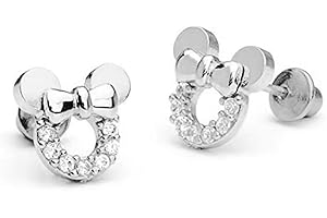 Micky-Maus-Ohrringe von findout aus Sterlingsilber, Zirkonia, für Frauen und Mädchen (f1696silver)