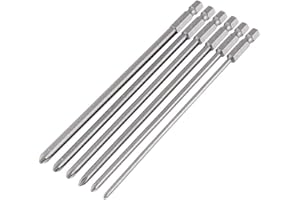 Fixinus Juego de 6 puntas de destornillador magnético largo de ranura cruzada, 1/4 pulgadas S2 de acero Philips destornillador de acero Philips puntas de destornillador eléctrico manual PH1 PH2,150 mm