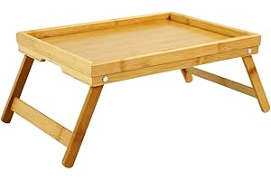 WKWKER Bambusowe Tace śniadaniowe Ze Składanymi Nóżkami Przenośna Taca Do łóżka Stół Taca Do Serwowania Przekąsek (Naturalna)