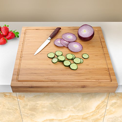 SHINY HOME® Hochwertiges Schneidbrett aus Bambus Küchenbrett Holz Brotbrett Küchenbrett großes Holzbrett Frühstücksbrett L x B x H: ca. 45×40×1.5cm - 3