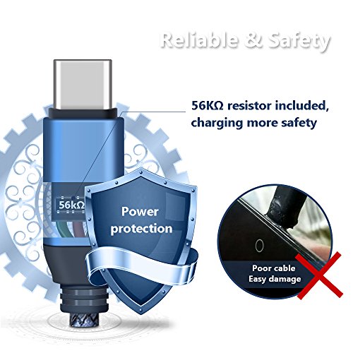 USB Typ C Kabel, USB C zu USB 3.0 Kabel, Higoo Typ C Kurzes Kabel 0.3M [1FT] Langlebiges Nylon geflochtenes Kabel USB Daten Sync + Schnelles Ladekabel für Huawei P9 Ehre 8s Galaxy s8 + Blau - 3