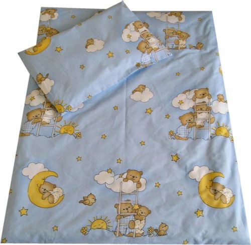 Babies-Island A 4 Piece Bedding For Baby/Toddler Duvet+Pillow+Duvet Cover+Pillowcase Cot/Cot Bed - Blue Teddies On A Moon - Size : 90x120 cm