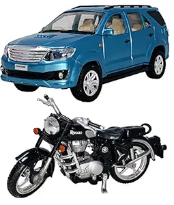 PRIYVI Car Toy for Kids Combo of Pull Back Action SUV Fortuner Car with Bullet Bike Toy Car for Kids and Boys (Color May Vary)
