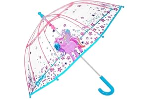 Ram Stores Parapluie licorne pour enfants - Parapluie à bulles pour filles - Coupe-vent et résistant - Ouverture de sécurité - 3 à 6 ans - Transparent - Diamètre 64 cm, Conception aléatoire