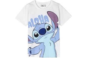 Disney Stitch T-Shirt pour Fille, Design 'Aloha' Stitch T-Shirt à Manches Courtes pour Filles, Cadeau pour Filles et Adolescentes, Tailles 5 à 12 Ans