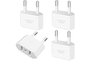 Tixlux 4 Piezas Adaptador Enchufe Americano a Español, Adaptador Enchufe Americano a Europeo, Adaptador de Enchufe Viaje para Europa/USA/US/Francia/Alemania/España/Australia/Austria, Blanco