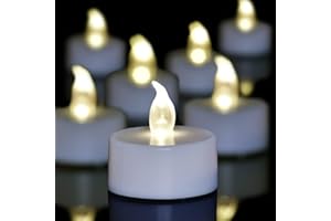 wisdom line Candele LED Riscaldatore Piatto, Confezione da 8, Bianco, Senza Fiamma, 200 Ore di Autonomia, 1,4 x 1,4 cm, Batteria CR2032, per Decorazione Natale, San Valentino, Matrimonio (bianco)