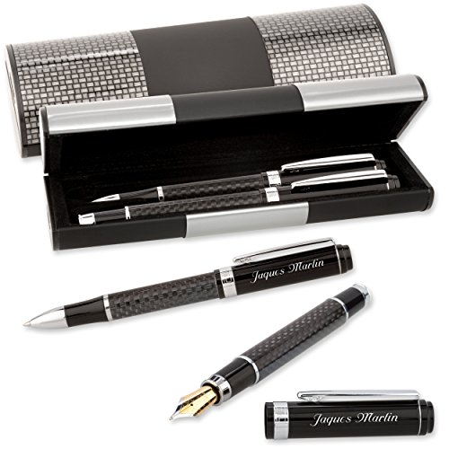 spécification Carbone set d'écriture stylo plume et stylo bille avec gravure laser personnalisée et étui LOGIC
