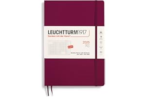 LEUCHTTURM1917 370708 - Agenda mensual y cuaderno 2025, composición B5, tapa blanda, 16 meses, a rayas, color rojo