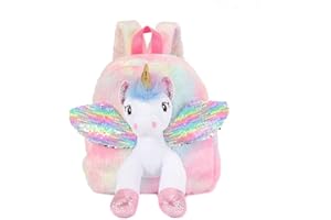 Ynredee Cute Plush Unicorn Backpack,Fluffy Mini Unicorn Backpack Bags For Girls Female Travel Plush Soft Rainbow Schoolbag