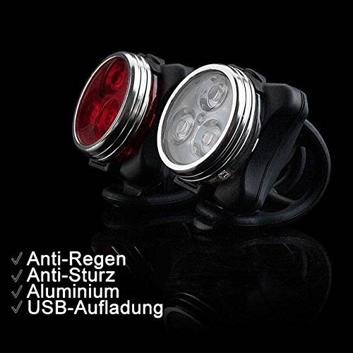 Siensync Wiederaufladbare LED Fahrradlampe, 350lm USB wiederaufladbare Fahrradlampe Set, Frontlicht + Rücklicht + 2 USB Kabel, 4 Licht Modi - 2