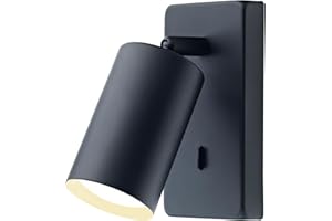 Modern Designer LED Powered Matte Black Metal Adjustable Spot Wall Light Fixture with Switch Button | 5w = 35w | 350 Lumens | 3000k Warm White by Happy Homewares