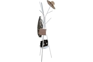 IOTXY Bodenständig Flur Kleiderständer Baum - Weiß 180cm hoher Kleiderbügel mit Ablage und 9 Haken für Handtaschen-Jacken-Schal-Halter, Freestanding Metal Coat Rack Tree, White