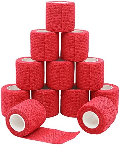 Cohesive Bandage First Aid Tape Adhesive Wrap 5cm × 4.5m Pack of 12 FDA Approved - Red