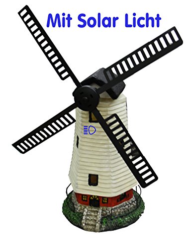 Solar Windmühle ca 40 cm mit LED Beleuchtung bewegliche Flügel und 9 Fenstern 2 GELBE LED - 2