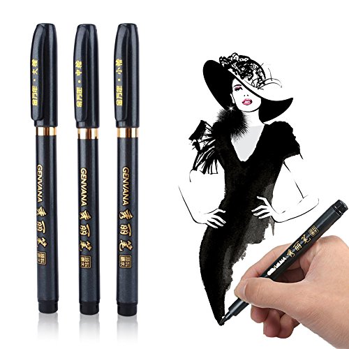 comprare on line Genvana - Lotto di 3 penne a punta morbida per calligrafia (kana / kanji), disegno, manga prezzo