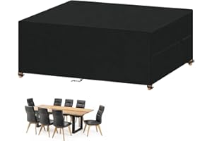 VANSHEIM Funda Muebles Jardín Impermeable Funda para Muebles de Jardin Exterior Funda para Mesa Jardin Exterior 420D Oxford Tela Protector Muebles Jardin Cubierta Mesa y Sillas Jardin 210x110x75cm