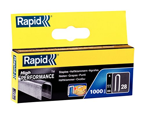 Rapid, 11891932, grapas de alambre planas n.° 28, longitud 11 mm, 1000 unidades, para cables, hilo galvanizado, alto rendimiento