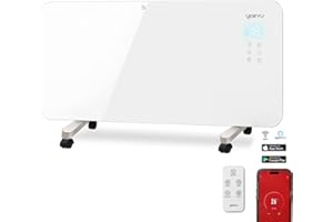 YOEVU | Radiador eléctrico bajo consumo 2000W | Programable con control móvil y WIFI | Termostato regulable | Soporte con ruedas | IP24 | Protección sobrecalentamiento | Blanco