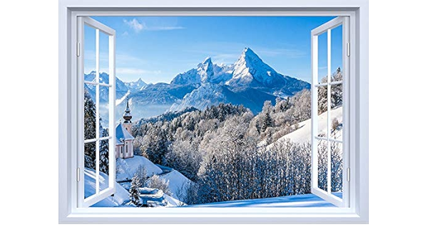 3d Stereo Stickers Muraux Hiver Neige Montagne Paysage Faux Fenetre Sticker Mural Auto Adhesif Chambre Decoration Murale Amazon Fr Bricolage
