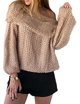 Donna Maglione Allentato Casual grande risvolto Maniche Lunghe Maglieria