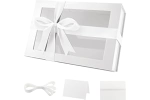 PKGMAGIC Grande Boite Cadeau Blanc 35,6x24x11,4 CM Boite Cadeau Vide, Boite Cadeau avec Fenetre Transparente,Coffret Cadeau Vide,Boite Cadeau Magnétique et Ruban pour Anniversaire,Mariage(Brillant)