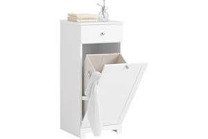 SoBuy Mueble de Baño Estrecho con Cesta para Ropa - Armario Compacto con Cajón y Bolsa Extraíble para Lavado - Mueble Ropa Sucia Pequeños en MDF, Blanco, 40×90×38 cm, BZR21-W