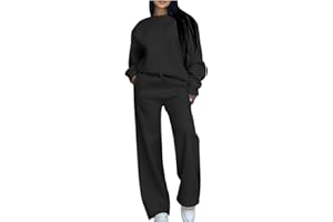 GENERIC Tracksuit Womens Full Set Ladies Long Sets Crew Neck Solid Color Tops Long with Pockets Lounge Wear Sets Streetwear co ord for Travel Jogging Gym Home Lounge Wear for Fall Outfits Sweatshirt