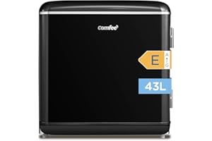 Comfee' RCD50BL2EURT(E) kleiner Kühlschrank, 47 Liter, Retro-Design, Mini-Kühlschrank, Tisch, einstellbarer Thermostat, leise, geeignet für Zuhause, Büro und Hotel, Schwarz [Energieklasse E]