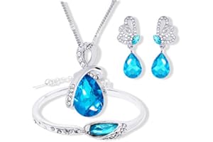 N-brand PULABO Stockton - Parure di gioielli da donna con ciondolo a forma di goccia, orecchini e bracciale (blu) squisito