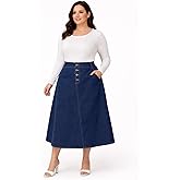 Tripursundari FashionWomen’s Plus Size Mid-Waist Denim 5 Button A-Line Maxi Skirt | Comfortable Casual & Office Wear 39500
