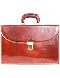 CARTELLA PER UFFICIO CON TRE SCOMPARTI IN VERA PELLE DI VITELLO TAMPONATA A MANO 7617