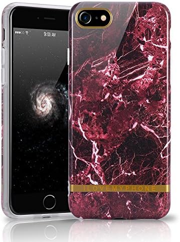 iPhone 7 Marble Case,SopieBuy Slim-Fit Anti-Scratch Shock Proof [ Wine Red Stone Texture Collection] Print TPU Soft Case for Apple iPhone 7 (4.7 inch) (Black+ Wine Red+Gold)