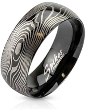 Paula & Fritz® Ring aus Edelstahl Chirurgenstahl 316L 8 mm breit schwarz mit Lasergravur Fingerabdruck 61 (19.5...