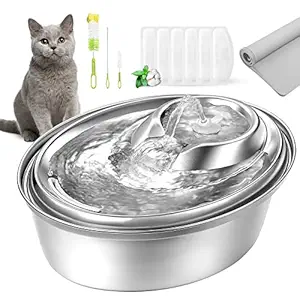 ORSDA Cat Water Fountain Stainless Steel, Pet Water Fountain for Cats Inside 2L, Cat Automatic Water Dispenser, Dog Water Fountain, Metal Cat Fountain, Pet Fountain, Cat Drinking Fountain Steel