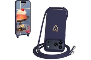CaseLover Handyband kompatibel mit iPhone 17 Pro 6.3" Hülle mit Band, Herz Muster Silikon Necklace Handyhülle mit Abnehmbar Kordel zum Umhängen Stossfest Schutzhülle Case für iPhone 17 Pro, Navy Blau