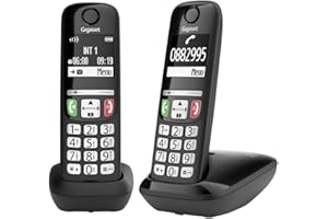 Gigaset E275 Duo - 2 Teléfonos DECT Inalámbrico - Teclado Fácil de Usar - Compatible con audífonos - Teclado y Botones Grandes - Pantalla Gráfica en Blanco y Negro Iluminada, Negro [Versión Española]