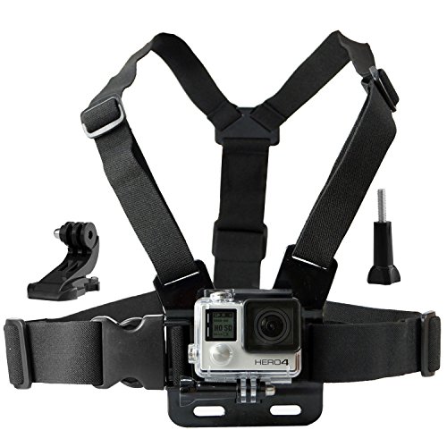 Brustgurt Halterung fur GoPro von CamKix / Einstellbarer Brustgurt, Kompatibel mit GoPro Hero5, Hero4, Hero3 +, Hero3, Hero2, und Hero Kamera - Ebenfalls im Lieferumfang enthalten 1x J-Haken, 1x Stativschraube, 1x CamKix Kordelzugtasche (Schwartz) …