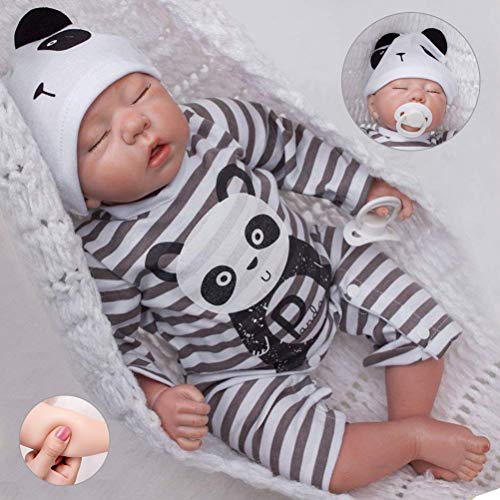 HONGRO DOLL Muñecas Bebé Reborn, 50cm Muñecas Recién Nacidas Realista y Encantadoras Vistiendo Panda Ropa, Muñecas Niño de Silicona Suave, Regalo de Crecimiento Infantil ?EN71?