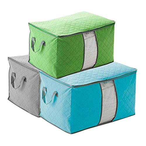 De feuilles 3 Pcs Bamboo Charcoal Große Faltbare Aufbewahrungsbox Kleideraufbewahrung für Decke Kissen Kleidung