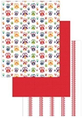 Set Of 3 Large Themed Plain Stripe Tea Towel Kitchen Dish Cleaning Cloth Pack Linen Gift Set (Jungle Forest Owl Bird)