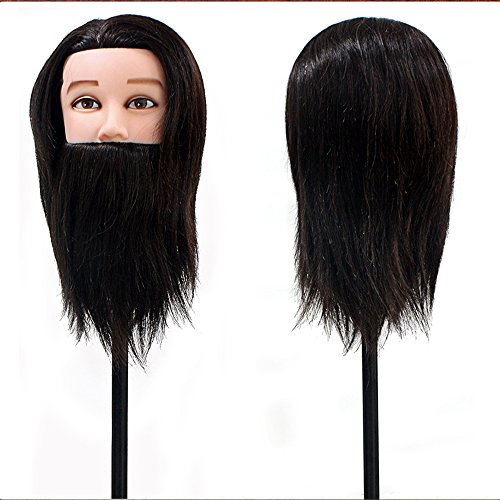 14Inch 80% Real Hair Beard Hairdressing Training Man Head Mannequin with Clamp #2