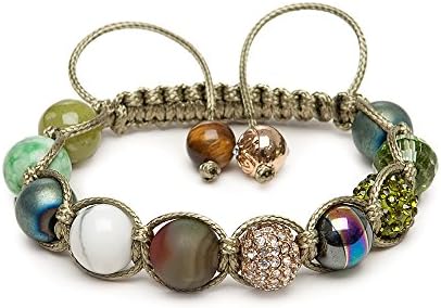 A18 Unique Malachite Howlite Jade Gemstones Gold Pave Clear Zircon Beaded Shamballa Macramé Bracelet Hand-Made in Britain Zodiac Scorpio Capricorn Libra Gemini