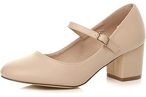 AJVANI Womens Ladies mid Block Heel Strap Work Evening Party Mary Jane Court Shoes Size