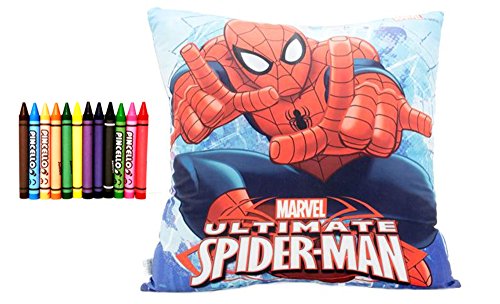 Cojin cuadrado de algodon (40 x 40 cms) diseño SPIDERMAN + regalo de 12 ceras de colores jumbo PINCELLO …