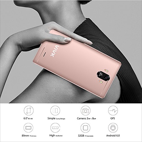 Smartphone 3G ohne Vertrag, 6.0 zolls VIVK M9 Dual Sim Android 6.0 Handy, 16GB ROM Quad-Core Prozessor mit 8MP Kameras, 2.5D IPS Display 720x1280, GPS, WIFI (Rosengold) Smartphone 3G ohne Vertrag, 6.0 zolls VIVK M9 Dual Sim Android 6.0 Handy, 16GB ROM Quad-Core Prozessor mit 8MP Kameras, 2.5D IPS Display 720x1280, GPS, WIFI (Rosengold)