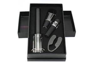 Sucute Lot de 4 tire-bouchons, pompe à air comprimé - Coffret cadeau inclus - Kit ouvre-bouteille - Bouchon à vide et bec verseur - Noir